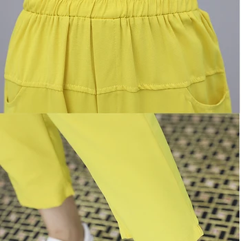 Žltá Koberčeky kórejské Oblečenie Co-ord Nastaviť Ženy Letné Oblečenie Zodpovedajúce Festival Dve Kus Plus Veľkosť M-5XL Top Nohavice Obleky
