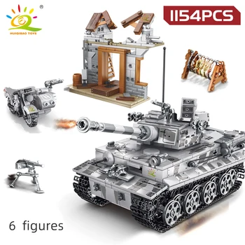 HUIQIBAO 1154pcs Vojenské nemecký Tank Tiger Model Stavebné Bloky WW2 Vojak, Tehly Auta Konštrukcie, Hračky pre Deti, Chlapec