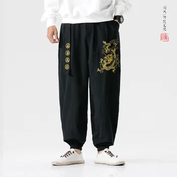 Japonský Bežné Kimono Nohavice Voľné HarajukuTrousers Japonsko Mužov Tradičných Ázijských Oblečenie Yukata Štýl Vyšívané Hárem Kostým