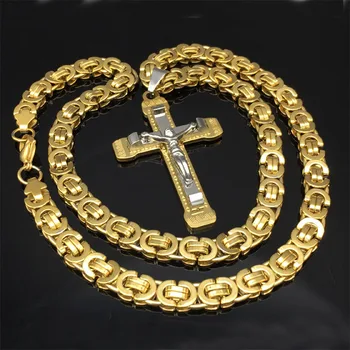 Ježiš Kríž Prívesok Náhrdelník z Nehrdzavejúcej Ocele Mužov Dámske Šperky Byzantskej 8,5 mm Reťaz Poplular Christian Colar Sliver/Zlatá Farba