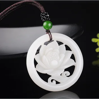 Módne Biela Jade Duté Kvetina Náhrdelník Prívesok Šperky Čínsky Ručne Vyrezávané Relaxovať Uzdravenie Ženy Muž Šťastie Darčeky Amulet Nové