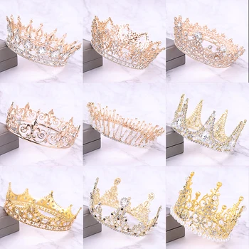 2019 Nový Príchod Gold Crystal Tiara A Koruny, Kráľovná, Kráľ Kolo Koruny Svadobné Svadobné Doplnky Do Vlasov Ženy Barokový Vlasy, Šperky
