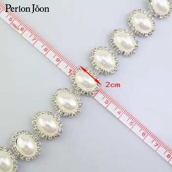 1 yard oválne perly pole drahokamu výbava pokovovanie silver flatback crystal pearl dekoratívne reťazca odevné doplnky ML092