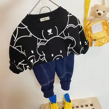 Deti Jar Jeseň Oblečenie Baby Chlapci Cartoon Oblečenie Sady Roztomilý Medveď Vytlačené Teplé Sweatsets pre Baby Chlapci, Dievčatá, Deti Oblečenie