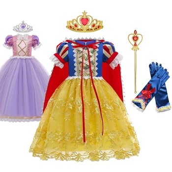 Princezná Snehulienka Šaty Dievča Zamotaný Cosplay Kostým Rapunzl Cartoon Frock Strany Fantázie Vestido Deti Halloween Narodeniny Šaty