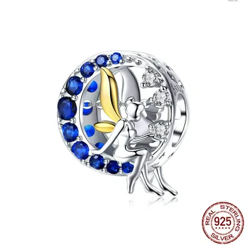DISINIYA Lunárny Mesiac & Víla Elf Charms 925 Sterling Silver Blue CZ Perličiek Fit Originálny Náramok, Náhrdelník DIY Šperky Čo FNC070