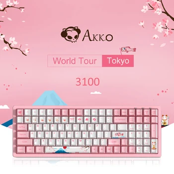 Pôvodné AKKO 3100 3096 Káblové Tokio Sakura Mechanical Gaming Keyboard 100 Kľúče PBT Počítač Hráč Typ-C Ružová Modrá Oranžová Prepínač