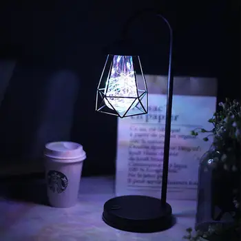 Retro Iron Art Minimalistický Stolná Lampa Duté Diamond Tvar Lampa Na Čítanie Ročník Nočné Lampy, Spálňa, Nočné Osvetlenie