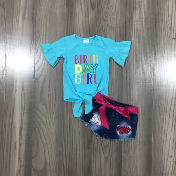 Letné Baby Dievčatá Modré Džínsy, Tričko, Šortky Narodeniny Oblečenie