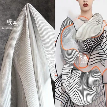 3d Prekladané Textúrou, Čierna Biela Zvislých vzduchová vrstva Tkaniny DIY Patchwork Fáze Oblečenie, Sukne, Šaty Kreatívny Dizajnér Textílie