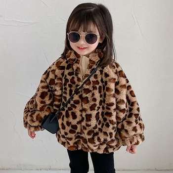 Deti Bunda detské Oblečenie 2020 Zimné Dievčatá Plus Velvet Teplé Leopard Vlnený Sveter Dievčatá Zimné Vysoká Krku Hrubý Kabát