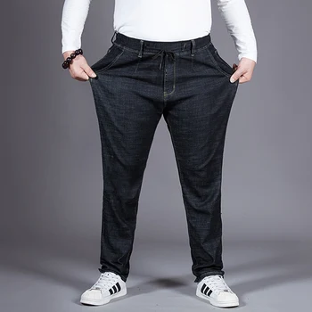 Jeseň elastické hrubé elastické pás džínsy muž voľné rovno plus hnojivo XL veľká veľkosť elastické nohavice, Džínsy muž 7XL 6XL 5X