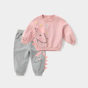 LZH Detské Oblečenie Set sa 2020 Nové Jeseň Chlapci Dievčatá Outwear Vyhovovali Roztomilý Kreslený Pony Printting Topy+Šport Bežné Nohavice 2ks Sada