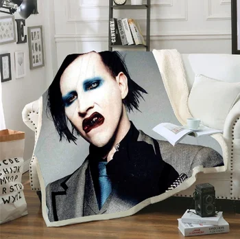 Spevák Marilyn Manson 3D Sherpa Deku Velvet Plyšové Hodiť Fleece Deka prehoz cez posteľ Gauči, Pohovka Deka Pokrytie Cestovných posteľná bielizeň 02