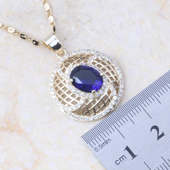 Ohromujúci Blue Crystal White CZ Gold Farebné Náušnice Prívesok Náhrdelník Krúžok Šperky Sady T094
