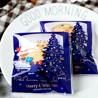 Modré Vianoce samolepiace tesnenie Cookie Tašky,Celofánu Tašky,Chlieb Palice Tašky 300pcs/veľa