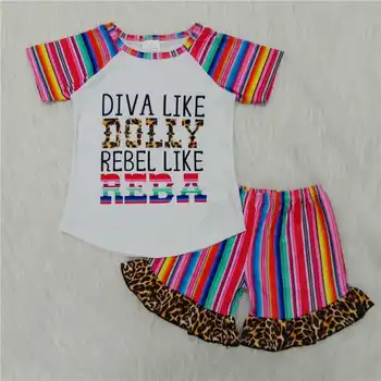 Baby dievčatá boutique Letné oblečenie, detské Odevy roztomilý Batoľa módne Rainbow pruhy prehrabať šortky dieťa detí sady