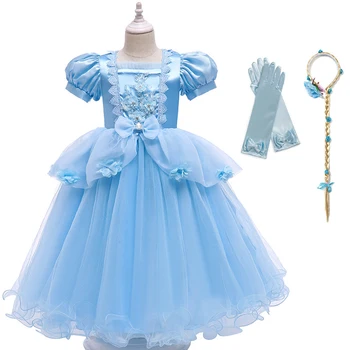 Princezná Cendrillon Šaty pre Dievča, Cosplay Cinderela Kostým Detský Kvet Fantázie Frock Modrá plesové Šaty, Deti Halloween Party Oblečenie
