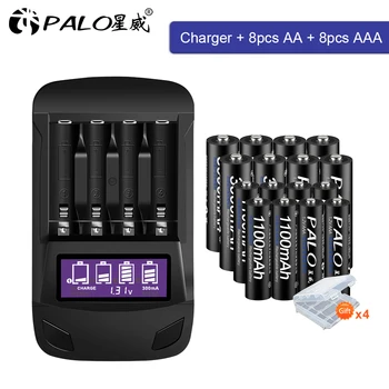PALO 1.2 V, AA nabíjateľné batérie aa+AAA batérie nabíjateľné aaa 1.2 v Ni-MH batérie+inteligentná nabíjačka AA AAA batérie, nabíjačky