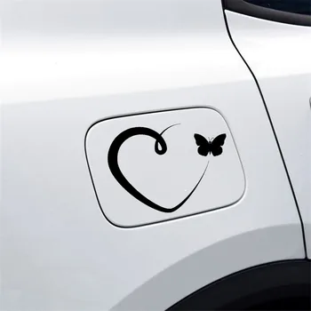 Auto Nálepky, PVC Odtlačkový Romantická Láska Srdce v tvare Motýľa Auto Nálepky Vodotesný Kryt proti Poškriabaniu Čierna/biela, 14 cm*10 cm