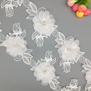 12x Pearl 3D Kvet 9x12cm Vyšívané Leaf Čipky Orezania pása s nástrojmi Šaty DIY Textílie, Svadobný Odev, Šitie Plavidlá Príslušenstvo