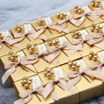 50pcs veľa Osobné DIY zlato čokoláda držiteľ Výročie baby sprcha Narodeninovej party darčeky, sladkosti boxy láskavosti box pre hostí