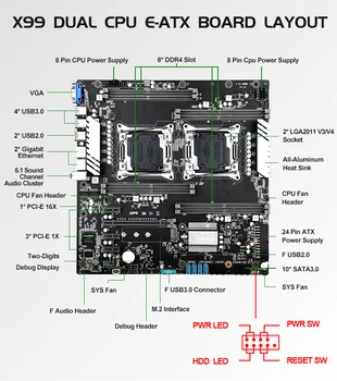 X99 Dual základná doska set s 2*E5-2678 V3 cpu 8*16gb ddr4 ecc reg 2400mhz RAM 256 GB M. 2 SSD a 2*ventilátor cpu 600W zdroj Napájania
