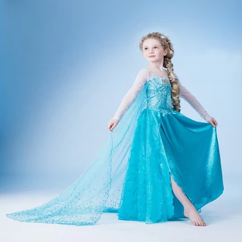 2016 šľachtických dievčat princezná šaty/Pekná princezná Elsa je kostýmy/ dievča hodvábne šaty