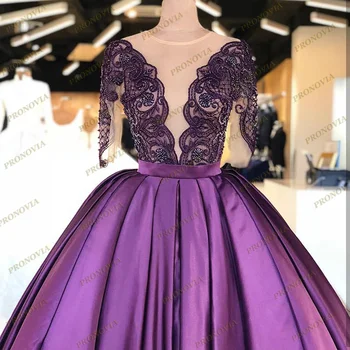 Fialová Korálkové Večerné Šaty 2021 Nové Dlhý Rukáv Appliques Ilúzie Plus Veľkosť Vestidos De Gala Dlho Formálne Večerné Šaty
