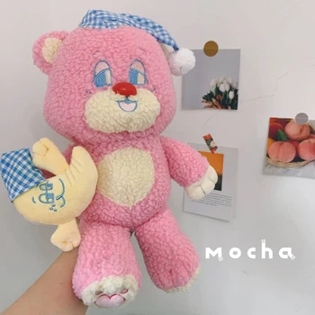 Roztomilý Kórea ružové medveď plyšové hračky anime spánku nosenie mesiac, medvedík plyšáka bábika svetlé vianočný darček pre deti vankúš