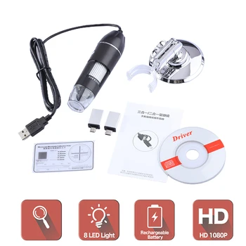 Nastaviteľné 1600X 2MP 1080P 8 LED Digitálny Mikroskop Typ-C Micro USB zväčšovacie sklo Elektronické Stereo USB Endoskop Pre Telefón, PC