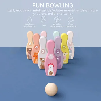 Farebné Drevené Bowling Nastaviť pre Dieťa Hračku 9 Pin Bowling 1 Loptu Nastaviť Zábava Krytý Rodiny Hry Dieťa Vzdelávacie Hračka