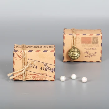 10Pcs/Veľa Mini Kufor Prospech Box Strany Prospech Candy Box, Ročník Kraft Papier a lano pre Svadbu/Travel Tematické Časti