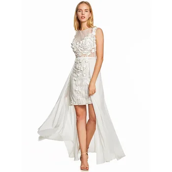 Dressv slonoviny večerné šaty čaj dĺžka plášť bez rukávov appliques svadobné party formálne šaty stĺpec večerné šaty
