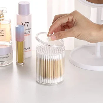 Kozmetické Úložný Box Akryl Organizátor Kúpeľňa Jar Multifunkčné Kolo Qtip Kontajner Make-Up Vaty Šperky Držiteľ Candy