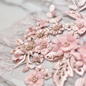Ružová korálkové kvetinové výšivky patch čipky textílie nášivka Šitie svadobných Nevesta Šaty, závoj, plavidlá, odev, doplnky, dekorácie