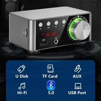 Bluetooth 5.0 HIFI Digital Power Audio Zosilňovač rada TPA3116 50WX2 Stereo Auto AMP Amplificador Domáce Kino TF Kariet USB Prehrávač