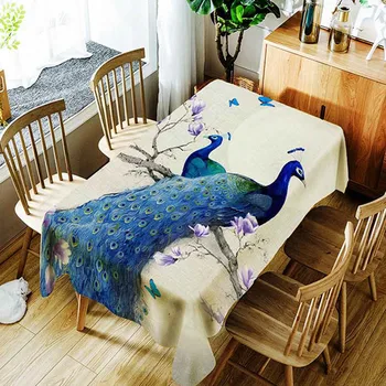 Kvet Peacok Vták, Láska Dekoratívne Obrus Nepremokavé Zahustiť Obdĺžnikový Svadobné Domov Jedálenský Stôl Kryt Čaj Obrus