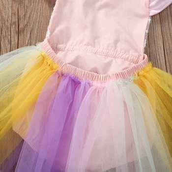 Dieťa Dievča Deti Čipky Flitrami Princezná Romper Šaty Strana Formálne Svadby Tutu rainbow Farebné Šaty