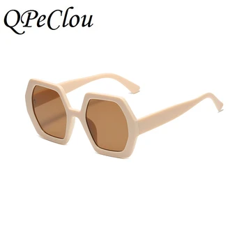 QPeClou Nové Luxusné Retro Mnohouholník Slnečné Okuliare Ženy Módnej Značky Dizajnér Nadmerné Slnečné Okuliare Žena Veľký Rám Zobraziť Odtiene