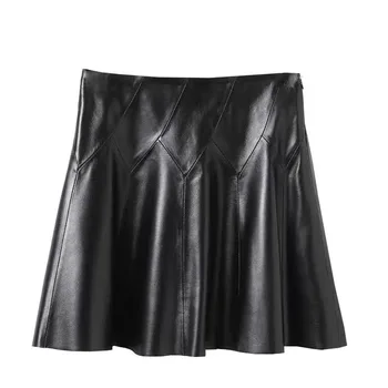 Mini skladaná sukňa ženy 2020 nové módne vysoký pás čierne originálne ovčej kože sukne plus veľkosť sexy dámske sukne