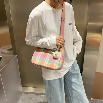 Farba mriežky ženy plátené tašky králik kabelka Sladké crossbody taška kórejská verzia tašky cez rameno roztomilý tašky pre ženy 2020 módna taška
