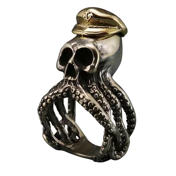 Pánske Krúžok Muž Šperky Gotický Caribbean Pirate Jack Kapitán Octopus Kostra Viking Rock Vintage Luxusné Ringen Lebky Zlato Klobúk