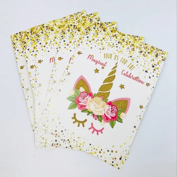 6pcs Gold Glitter Jednorožec Pozvánky, Pohľadnice, Obálky s Baby Sprcha Deti, Narodeniny, Party Dekorácie Prospech