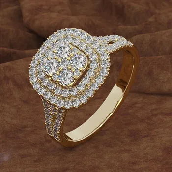 Elegantná Sučka Biela Kolo Krištáľové Šperky Vintage Rose Gold Color Snubné Prstene Pre Ženy Roztomilý Štvorcový Zirkón Zásnubný Prsteň