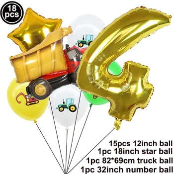 18pcs Bager Vozidiel Vozidlo Balón Baby Sprcha Chlapci Konštrukcia Narodeninovej Party Dodávky Automobilov Traktor Oheň Počet Balónov