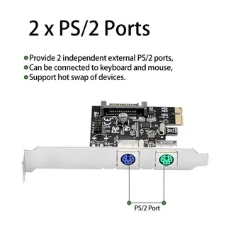 IOCREST PCI Express 2 Porty PS2 PS/2 pre PC Klávesnice Myši Adaptér Rozširujúca Karta s 4 Pin Konektor Napájania
