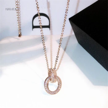 Francúzsky Dvojitý Kruh Crystal Prívesok Náhrdelník Značky Plný Drahokamu Krátke Clavicle Náhrdelníky Pre Ženy Choker Módne Šperky