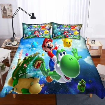 Super Mario Anime Perinu 3D Vytlačené posteľná bielizeň Set 3 Ks Patrí 1 Perinu 2 obliečky na Vankúše, Obliečky Mikrovlákno Kryt pre Deti