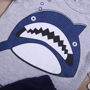 Letné Detské Chlapčenské Oblečenie, Obleky Deti Krátke Rukávov Cartoon Shark Tlačiť T-shirt + Šortky Bavlna Priedušné Oblečenie Sady